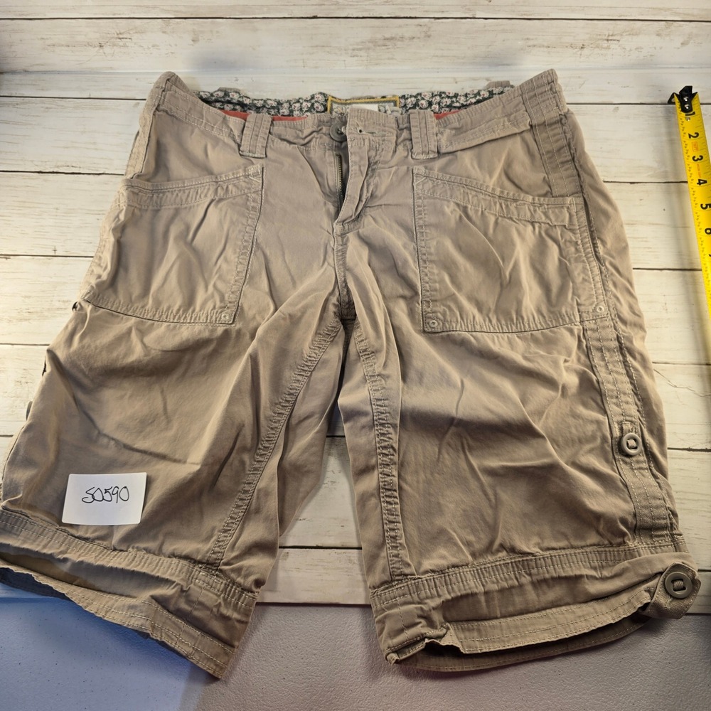 Aventura Womens Organic Cotton Khaki Cargo Shorts Tan Floral Trim Size 6 S0590
